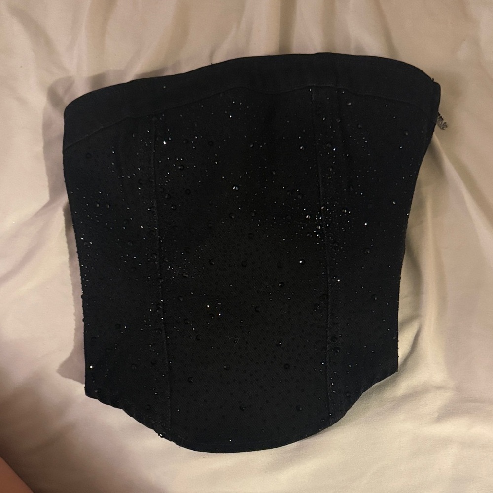 Mars The Label black denim rhinestone corset. Size XS.